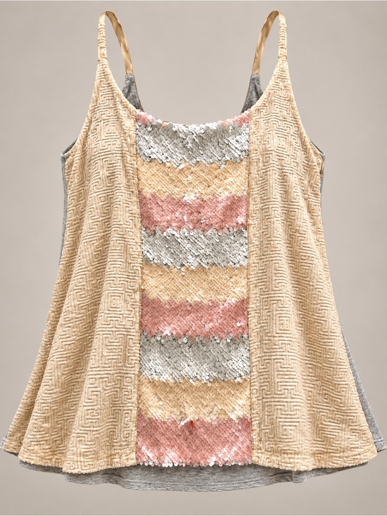 Tiny (Sold by Anthropologie) Tops - Anthropologie Tiny NWT Pink Gold Sequin Velvet Trim Tank Top Large
